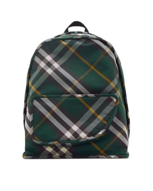 Burberry Green Shield Check Nylon Backpack for men