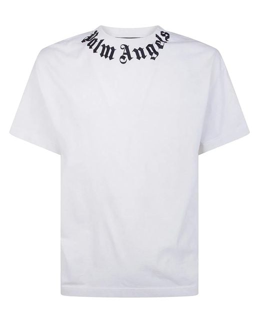 Palm Angels White Neck Logo Regular Tee for men