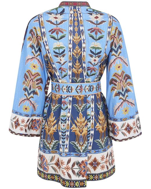Farm Rio Blue Embroidered Tapestry Mini Dress