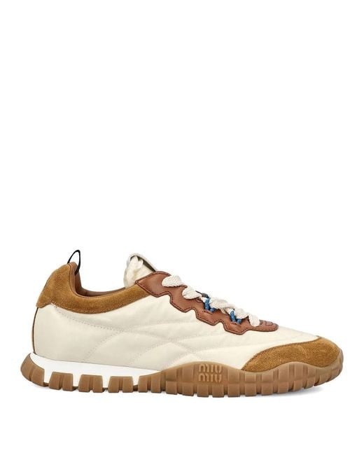 Miu Miu Natural Tyre Technical Fabric, Suede And Leather Sneakers