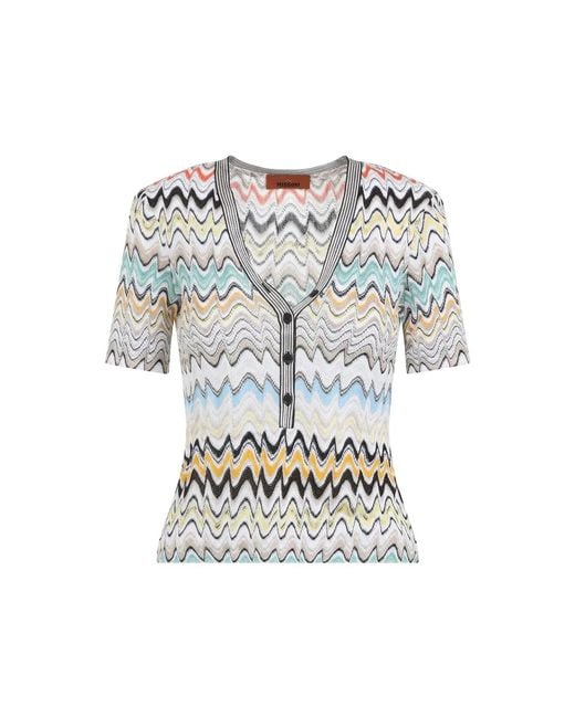 Missoni Blue Short-Sleeve Knit Top