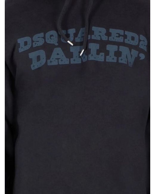 DSquared² Blue Cotton Hooded Graphic Print Sweater for men