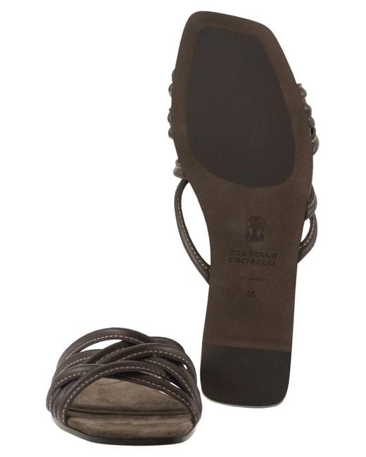 Brunello Cucinelli Black Flat Leather Sandals With Criss-Cross Straps