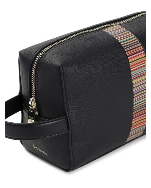 Paul Smith Black Signature Stripe Leather Wash Bag for men