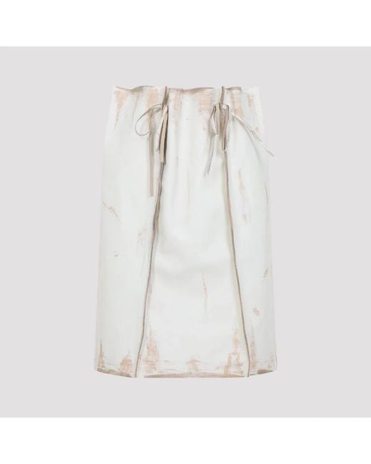 Prada White Sand Leather Skirt