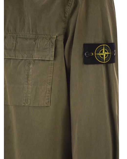 Stone Island Green Regular Fit Overshirt With Zip And Pocket for men
