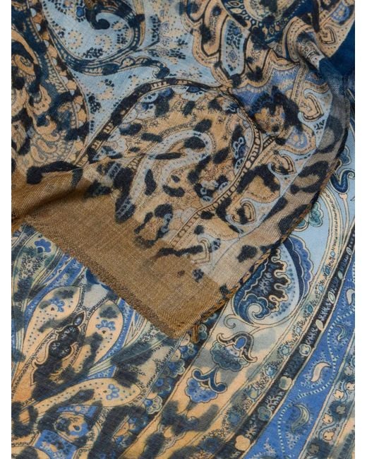 Etro Blue Animal Print Scarf for men