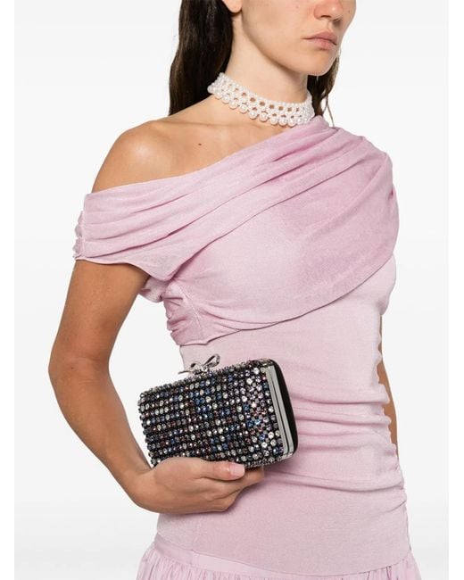 Self-Portrait Gray Crystal Embellished Clutch