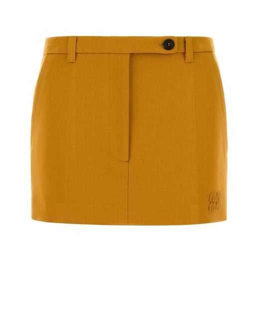 Miu Miu Yellow Pastel Stretch Viscose Blend Mini Skirt