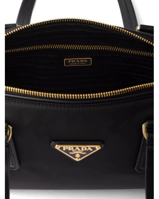 Prada Black Re-Nylon And Leather Medium Top-Handle Bag With Padlock