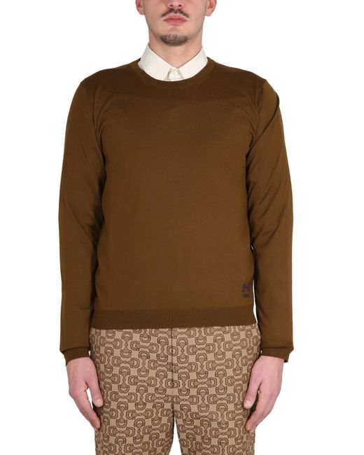 Gucci Brown Wool T-Shirt With Embroidered Logo for men