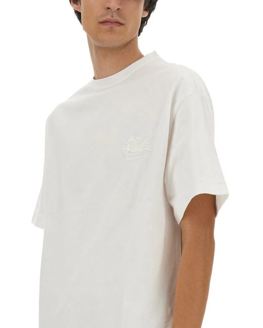 Etro White T Shirt With Pegasus Embroidery for men