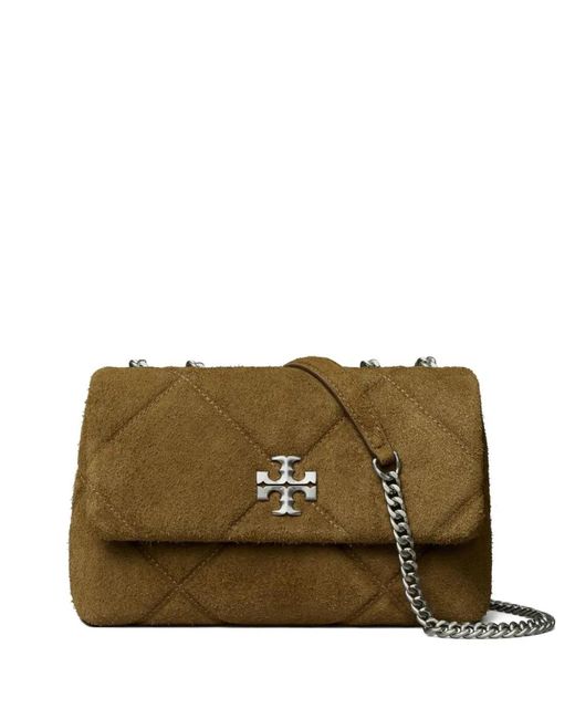 Tory Burch Brown Small Kira Diamond Suede Shoulder Bag
