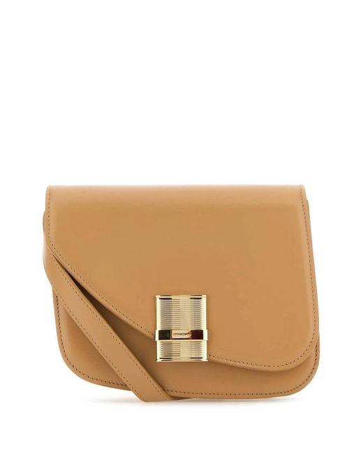 Ferragamo Natural Leather Small Fiamma Crossbody Bag