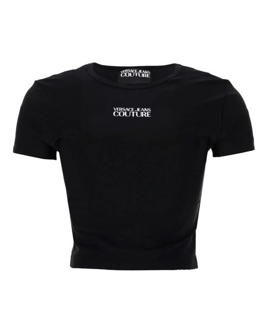 Versace Jeans Couture Black T-Shirt Crop Con Logo
