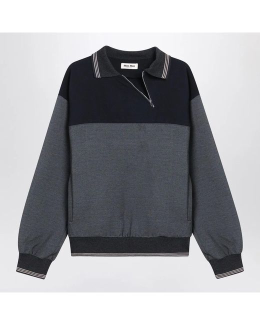 Miu Miu Blue Sweatshirt With Zip Anthracite