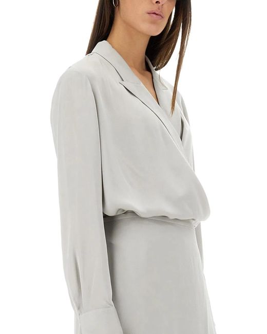 Theory Gray Wrap-Style Silk Shirt