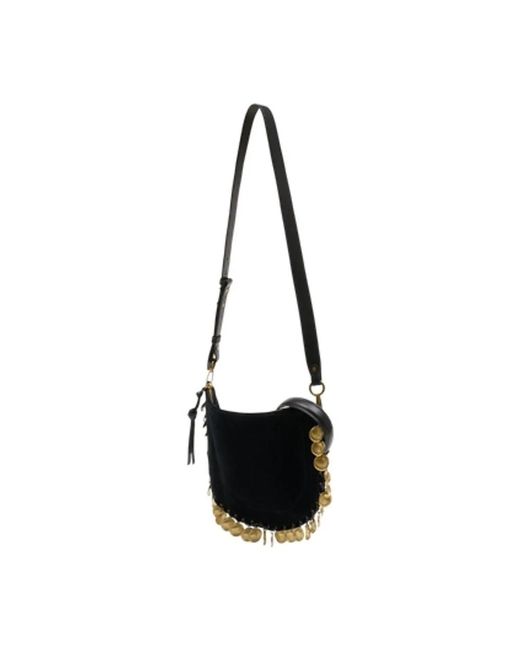 Isabel Marant Black Calf Velvet Leather Shoulder Bag