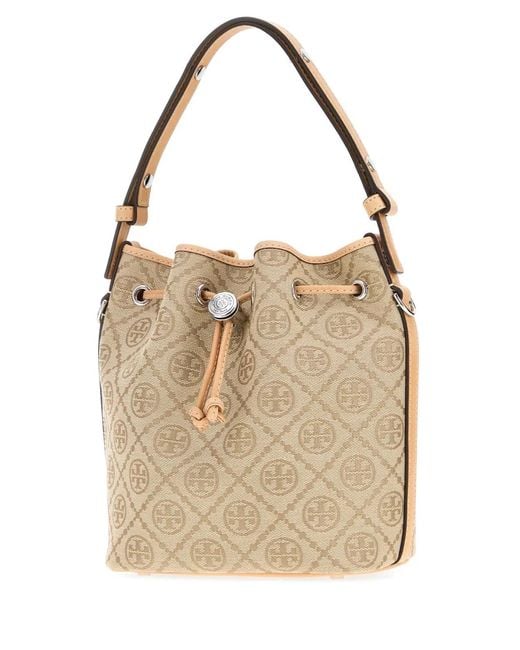 Tory Burch Natural T Monogram Bucket Bag