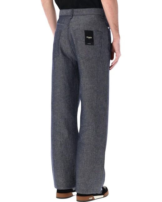 Fendi Black Relaxed Light Linen Cotton Denim Jeans for men