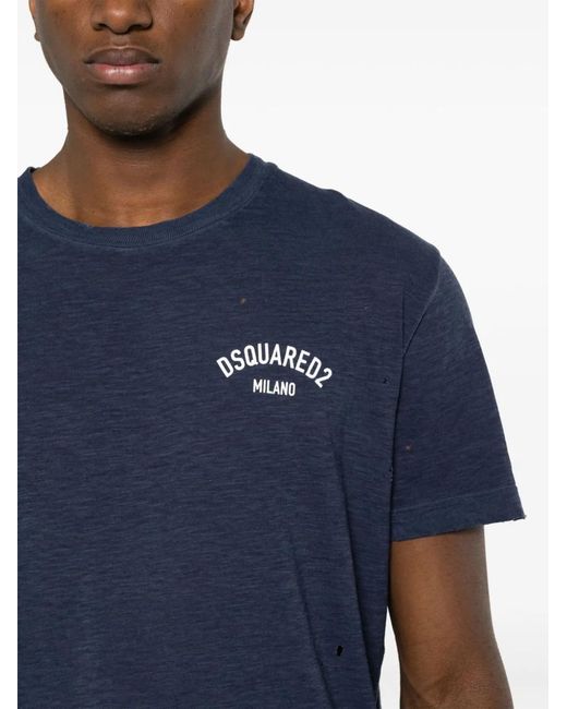 DSquared² Blue T Shirt With Logo for men