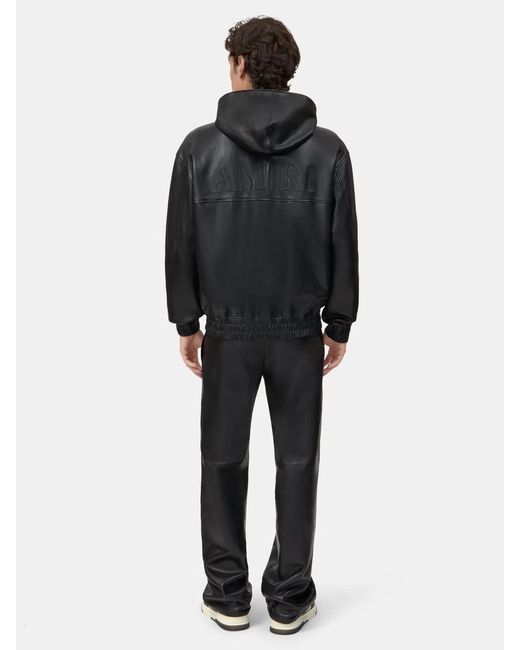 Amiri Black Leather Os Zip Hoodie for men