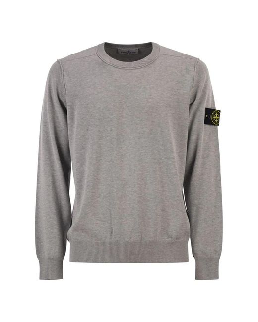 Stone Island Gray Crew Neck Jumper With Small Lapel for men