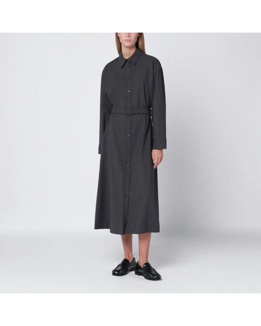 P.A.R.O.S.H. Black P.A.R.O.S.H. Anthracite Belted Shirt Dress