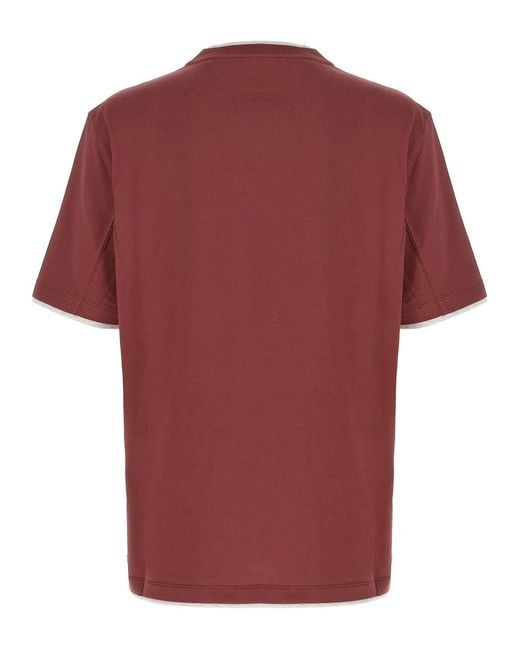 Brunello Cucinelli Red Double Layer T-Shirt for men