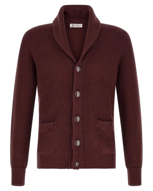 Brunello Cucinelli Purple Malfilé Cotton Cardigan for men