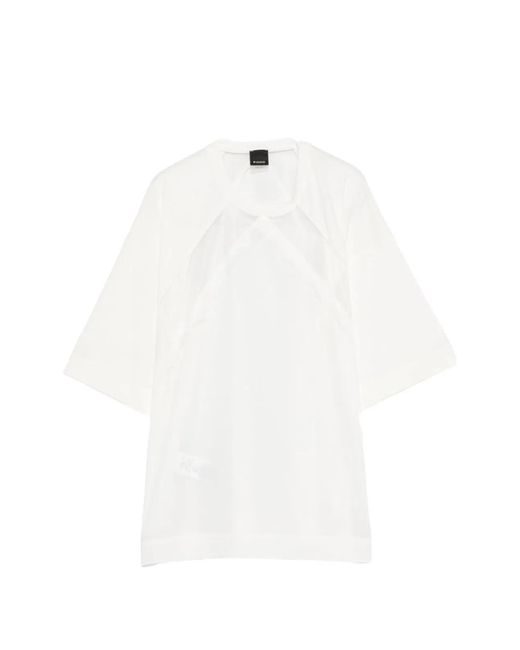 Pinko White Lace Detail Short T-Shirt