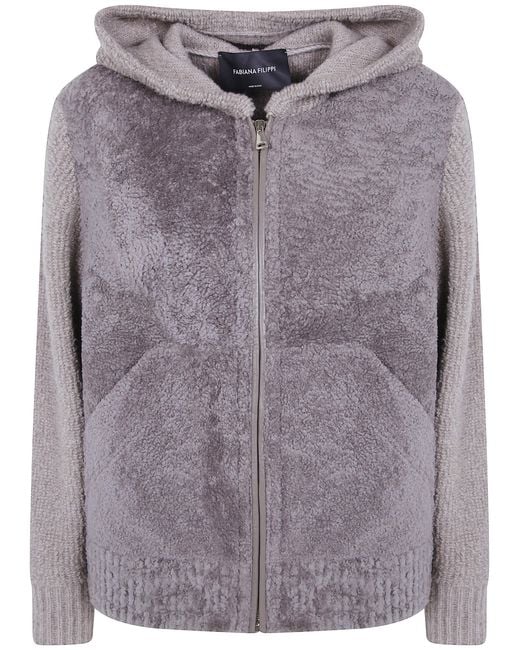 Fabiana Filippi Gray Shearling Bomber With Knit Back