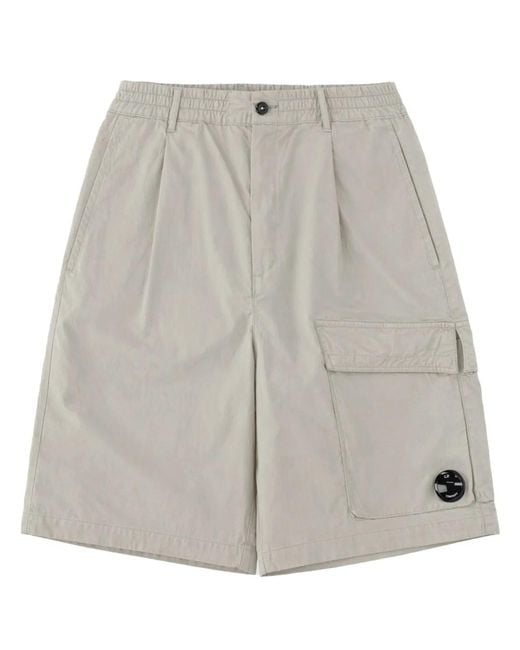 C P Company Gray Shorts Cargo Con Patch Logo for men