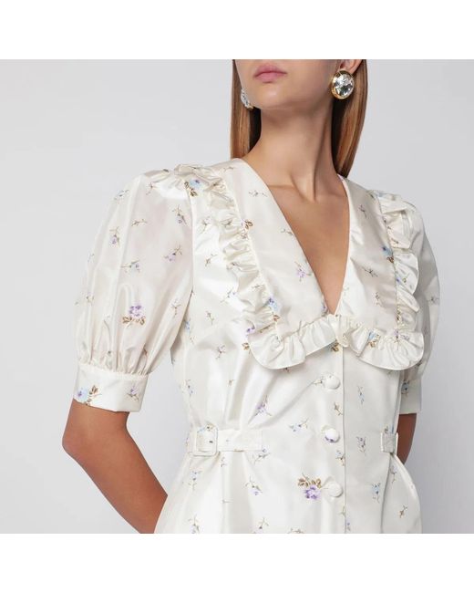 Alessandra Rich White Floralprint Silk Mini Dress
