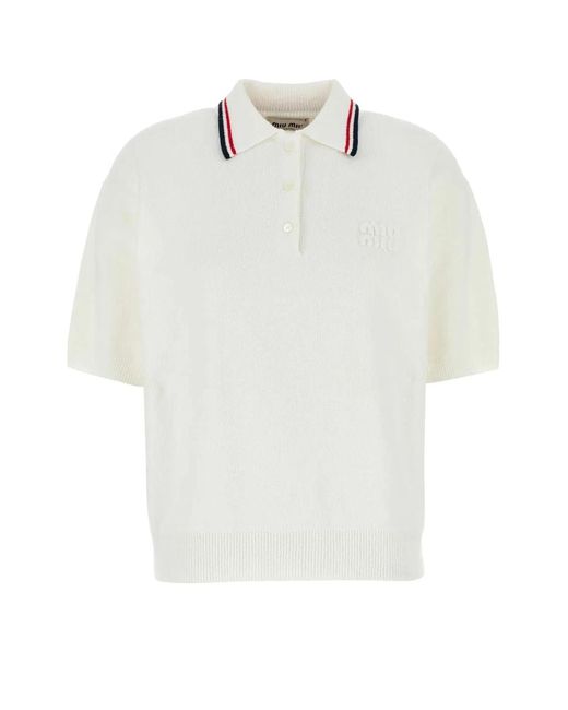 Miu Miu White Stretch Terry Fabric Polo Shirt