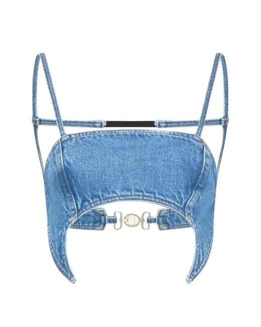MARINE SERRE Blue Moon Cutout Denim Top