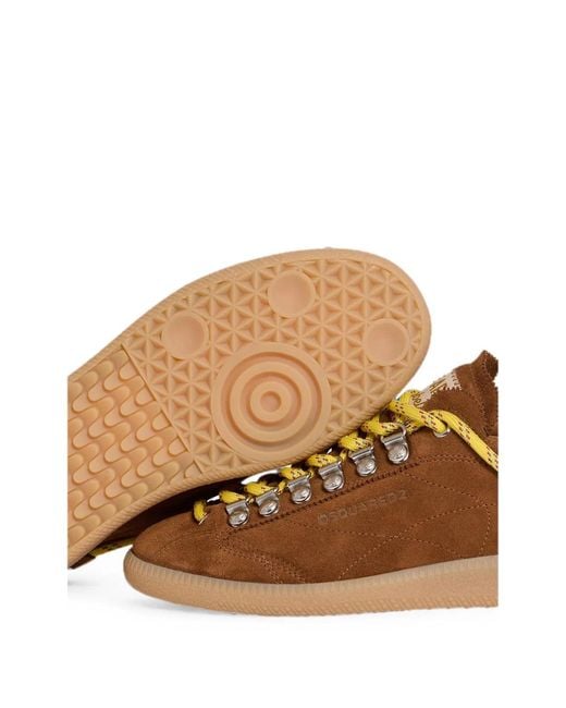 DSquared² Brown Calf Leather Goat Leather Lace-Up Sneakers for men