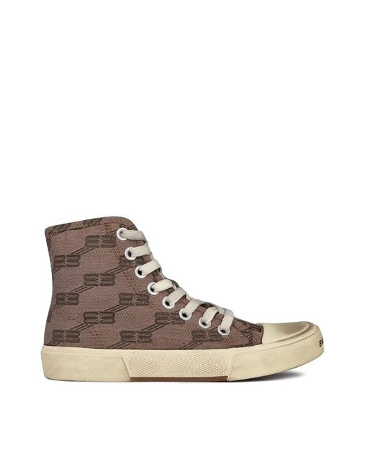 Balenciaga Brown Paris Bb Monogram Logo Hi-Top Sneakers