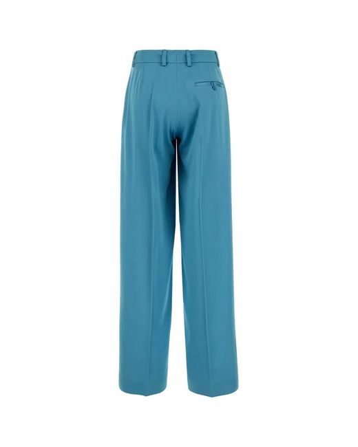 Stella McCartney Blue Satin Dropped Waist Straight Wide Leg