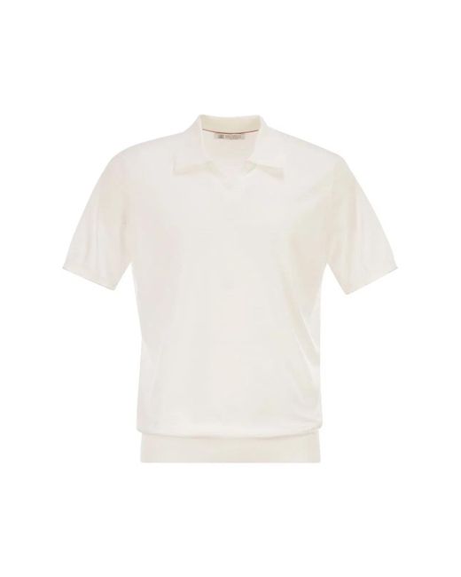 Brunello Cucinelli White Cotton Polo Style Sweater for men