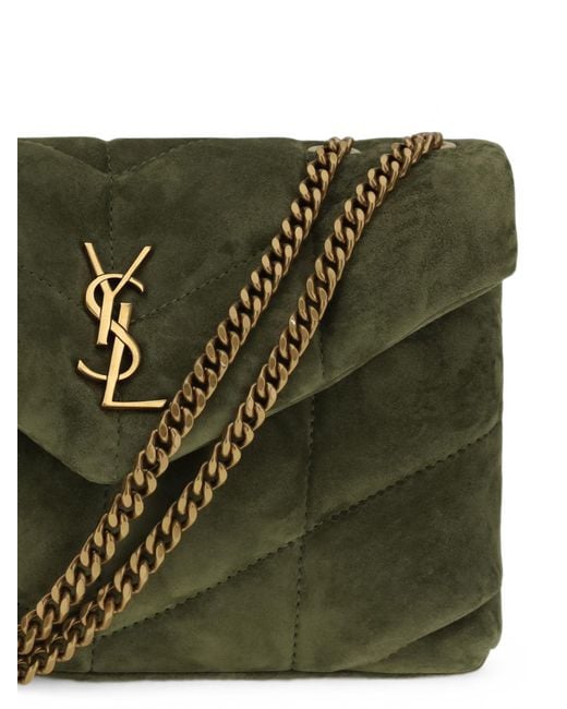 Saint Laurent Green Suede Puffer Toy Crossbody Bag