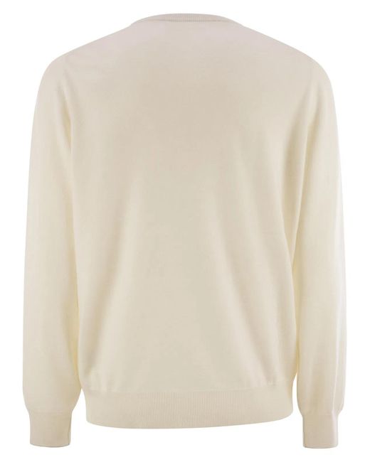 Brunello Cucinelli White Pure Cashmere Crew-Neck Sweater for men
