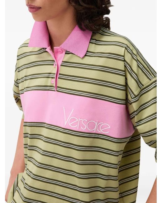 Versace Green Striped Cotton Polo Shirt With Inlay
