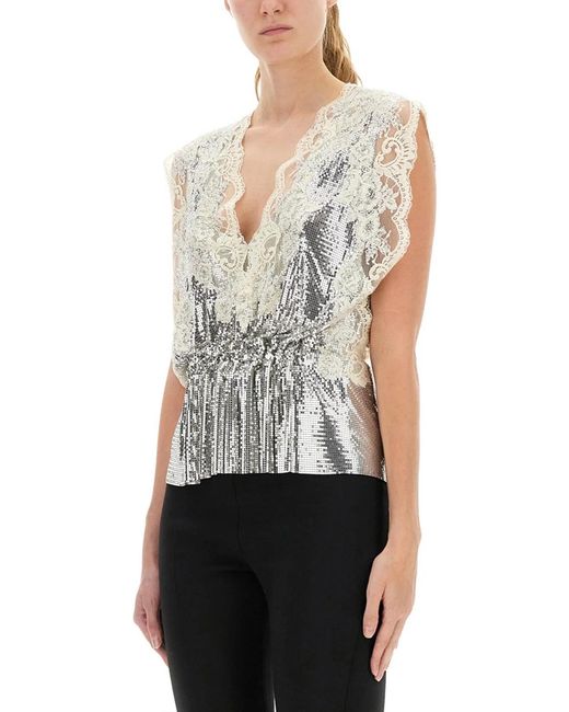 Rabanne White Lace And Sequin Top