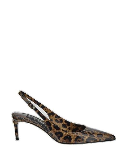 Dolce & Gabbana Natural Dolce & Gabbana Lollo Leather Slingback Pumps