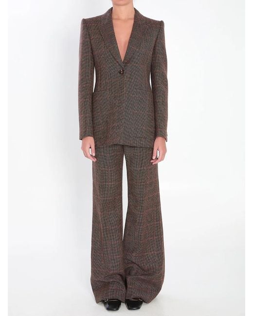Chloé Brown Checked Wool Tailored Jacket