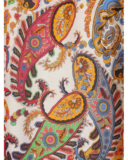 Etro White Paisley-Print Tie-Neck Silk Blend Blouse