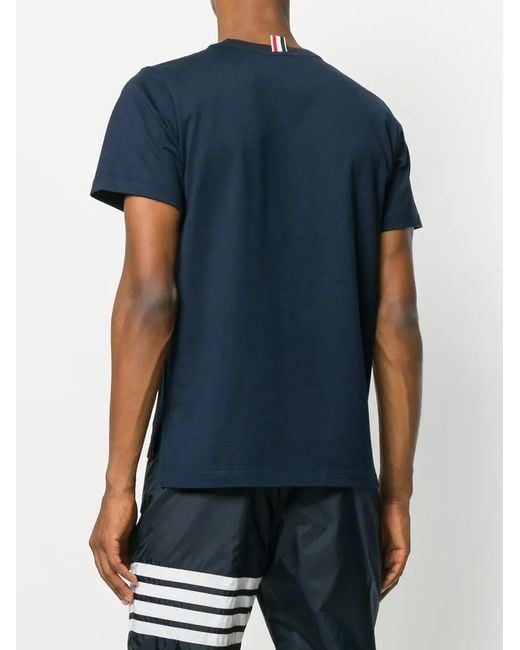 Thom Browne Blue Relaxed Fit Ss Tee With Side Slit for men