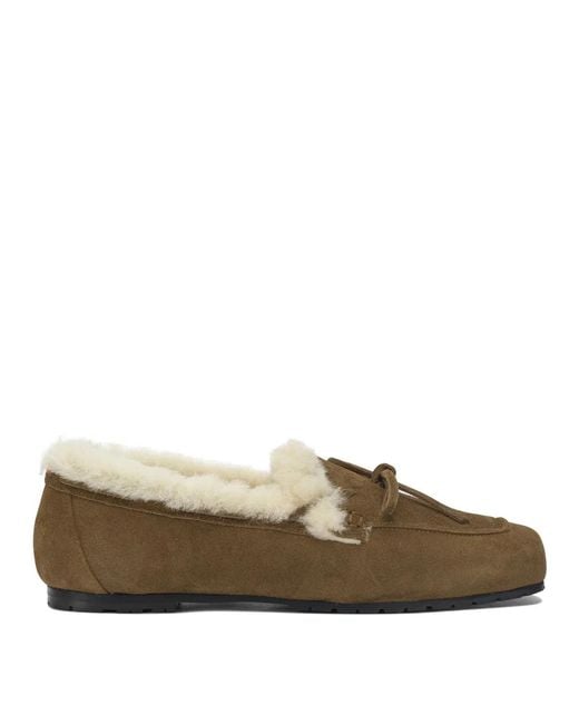 Aeyde Brown Tobacco Suede Shearling Loafers