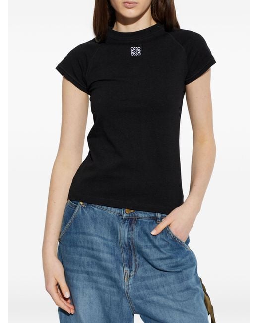 Loewe Black Anagram-Embroidered Raglan-Sleeve T-Shirt